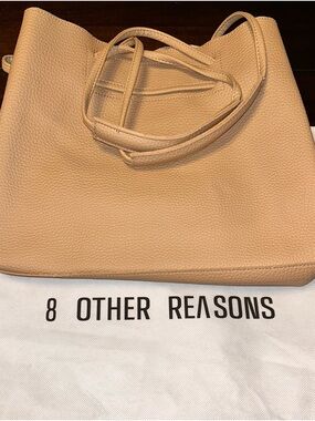 8 Other Reasons Tan Pebbled Vegan Leather Tote Bag NWT